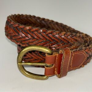Talbots Belt Women's Size M Medium Brown Woven Braided Leather Brass Buckle